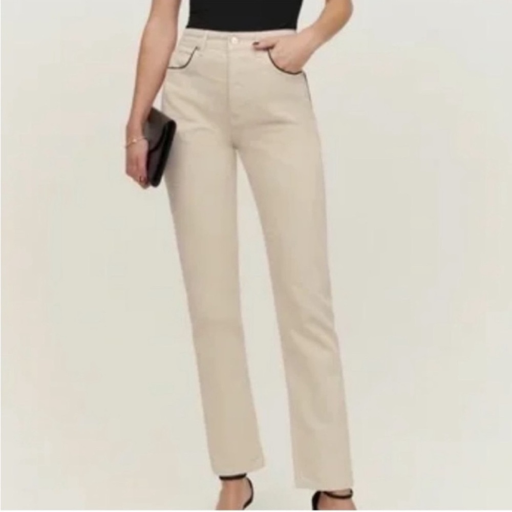 Reformation Cynthia High Rise Straight Jeans Almond Piping Size 29